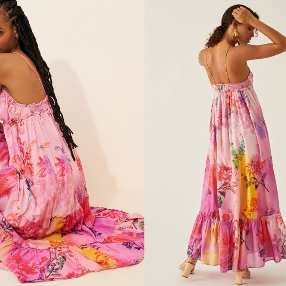 Anthropologie Alissa Tiered Maxi Dress Pink Lined size S - Picture 2 of 9